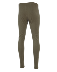 The back view of a pair of Inversion Bottoms Base Layer in tan displayed on a white background. These long underwear pants have a close fit with an elastic waistband visible at the top.