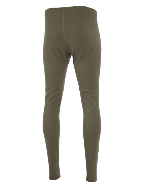 The back view of a pair of Inversion Bottoms Base Layer in tan displayed on a white background. These long underwear pants have a close fit with an elastic waistband visible at the top.