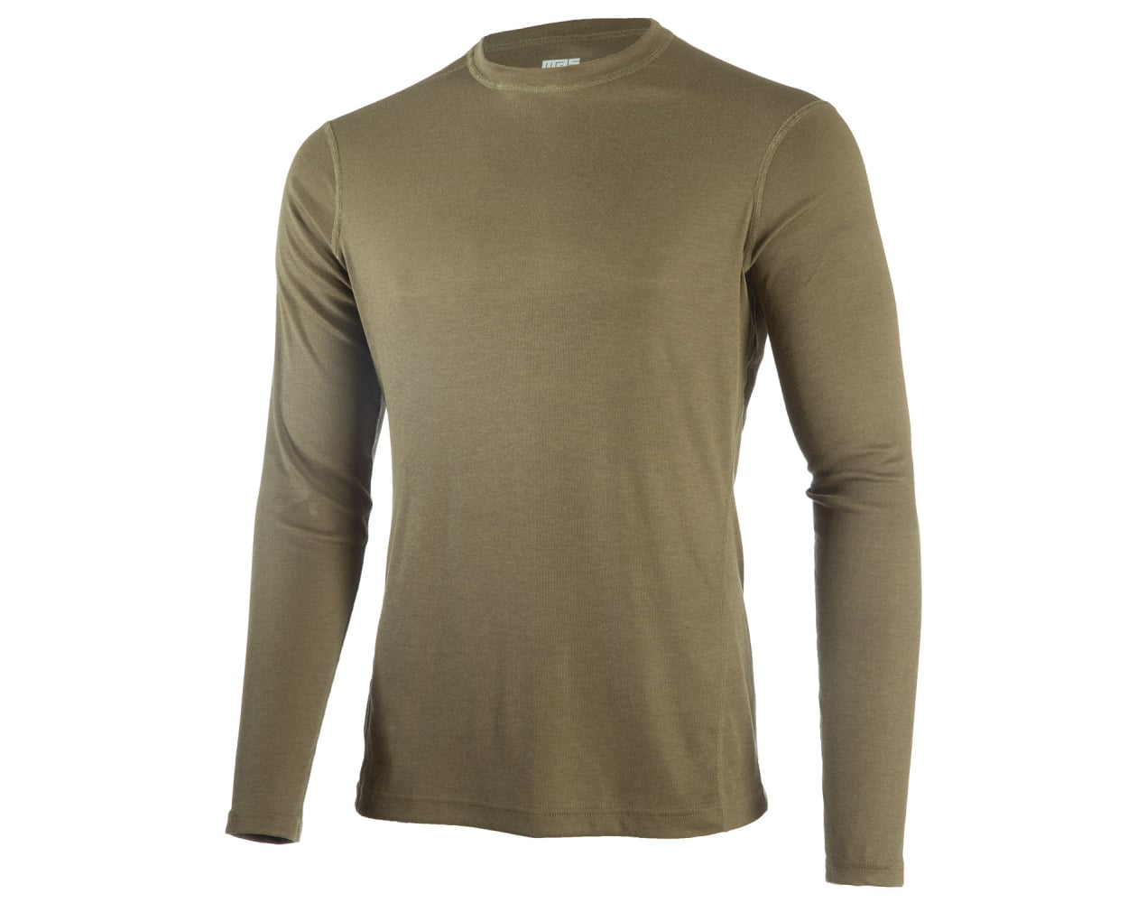 Men's olive green long sleeve midweight crew neck shirt