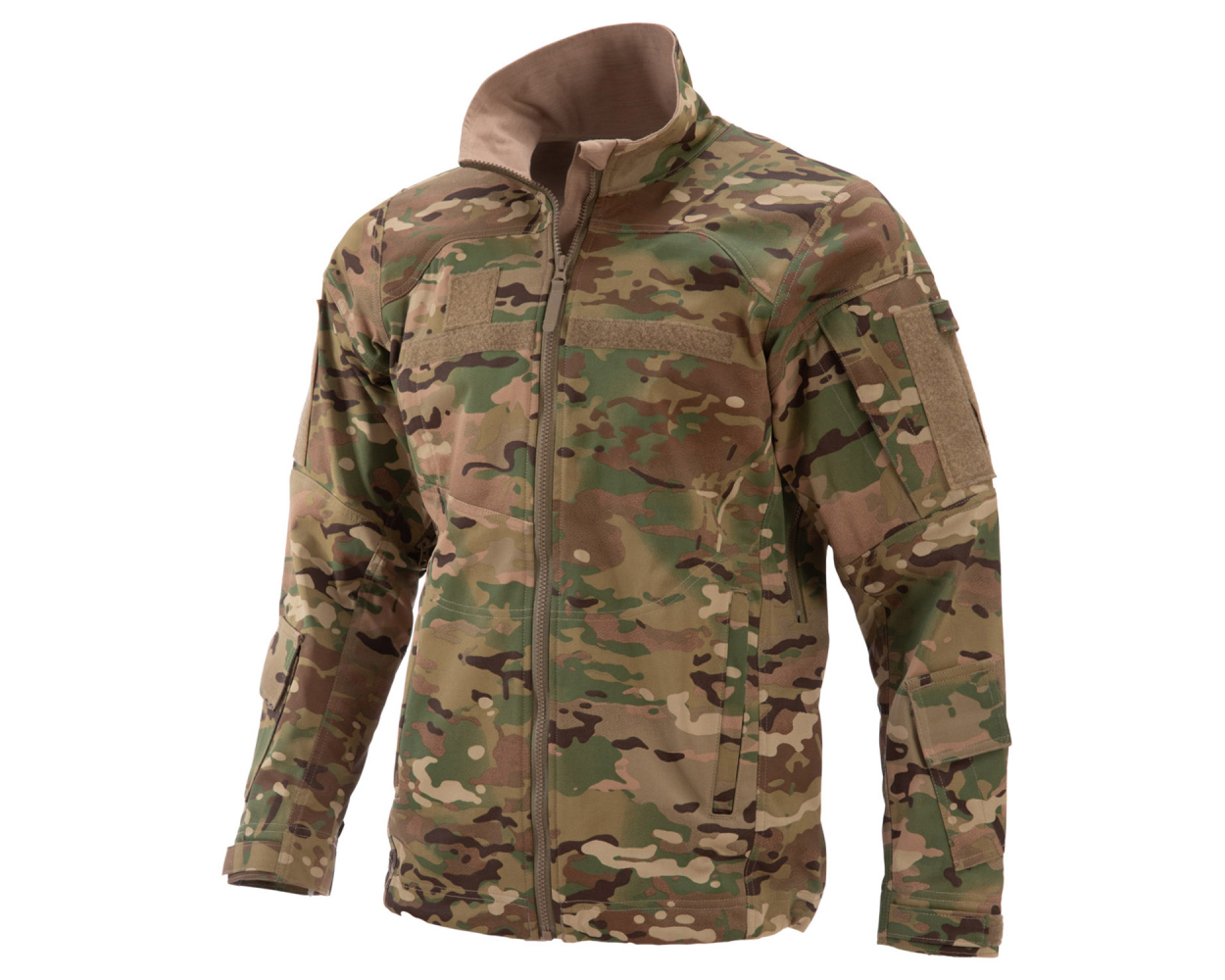 Lightweight camouflage tactical jacket with zip front and multiple pockets